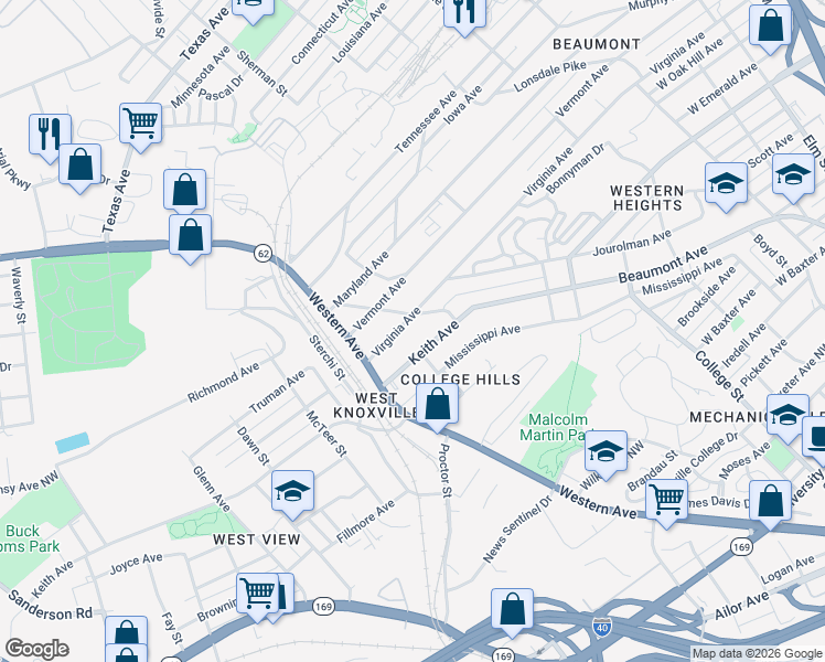 map of restaurants, bars, coffee shops, grocery stores, and more near 1980 Bowling Avenue in Knoxville