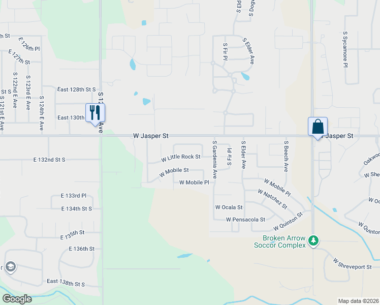 map of restaurants, bars, coffee shops, grocery stores, and more near 2513 West Kingsport Street in Broken Arrow