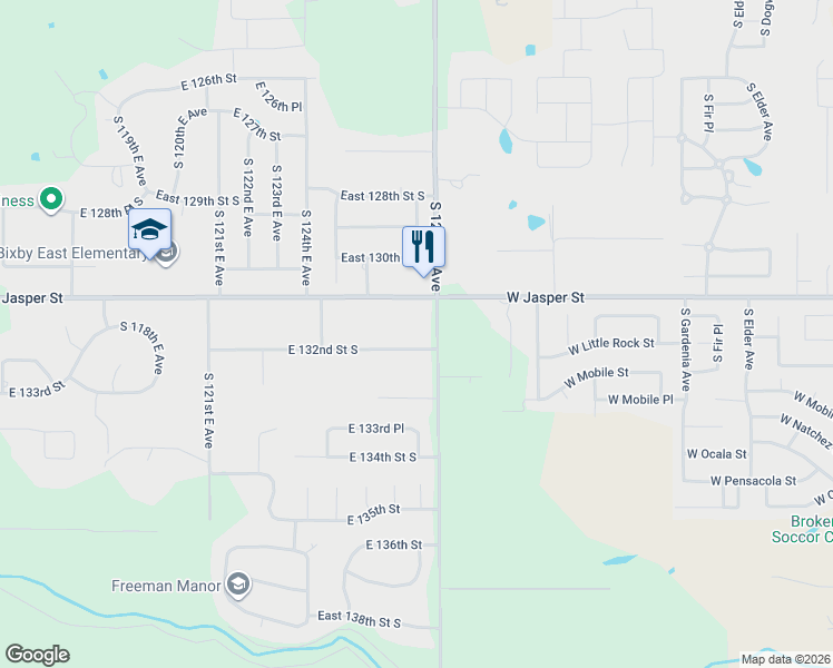 map of restaurants, bars, coffee shops, grocery stores, and more near 12821 East 132nd Street South in Broken Arrow