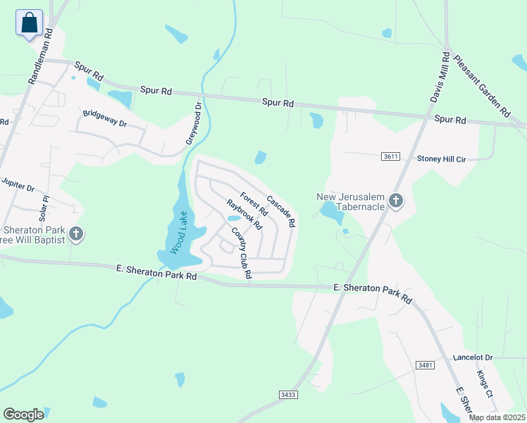 map of restaurants, bars, coffee shops, grocery stores, and more near 3183 Forest Road in Greensboro