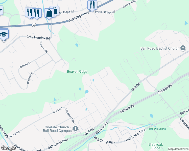 map of restaurants, bars, coffee shops, grocery stores, and more near 2421 Smithland Lane in Knoxville