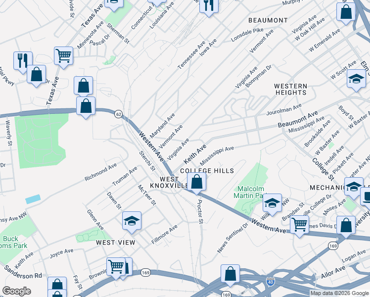 map of restaurants, bars, coffee shops, grocery stores, and more near 1980 Bowling Avenue in Knoxville