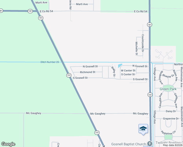 map of restaurants, bars, coffee shops, grocery stores, and more near 166 Richmond Street in Blytheville