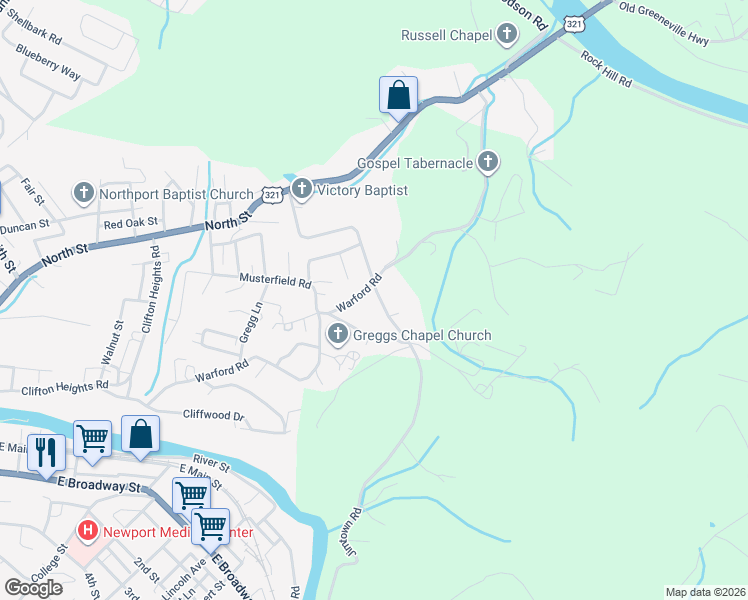 map of restaurants, bars, coffee shops, grocery stores, and more near 310 Jimtown Road in Newport