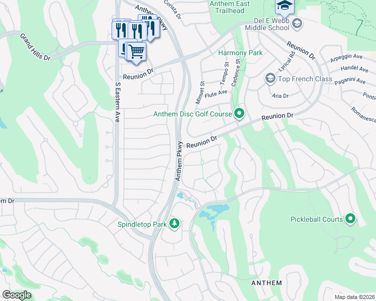 map of restaurants, bars, coffee shops, grocery stores, and more near 43 Fountainhead Circle in Henderson