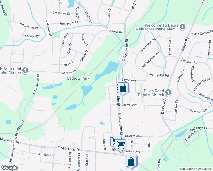 map of restaurants, bars, coffee shops, grocery stores, and more near 600 Hendrix Street in High Point