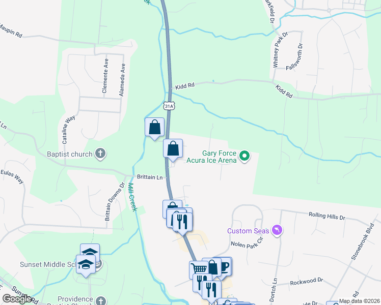 map of restaurants, bars, coffee shops, grocery stores, and more near 7210 Haley Industrial Drive in Nolensville