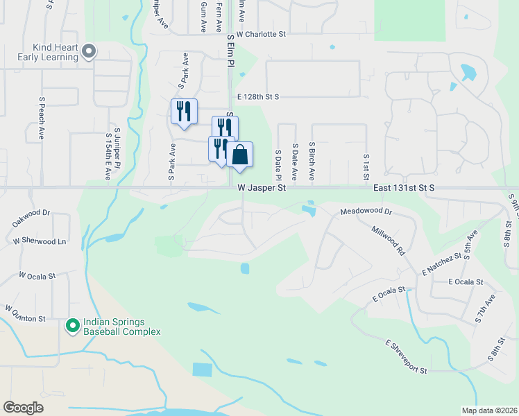 map of restaurants, bars, coffee shops, grocery stores, and more near 412 Fairway Court in Broken Arrow