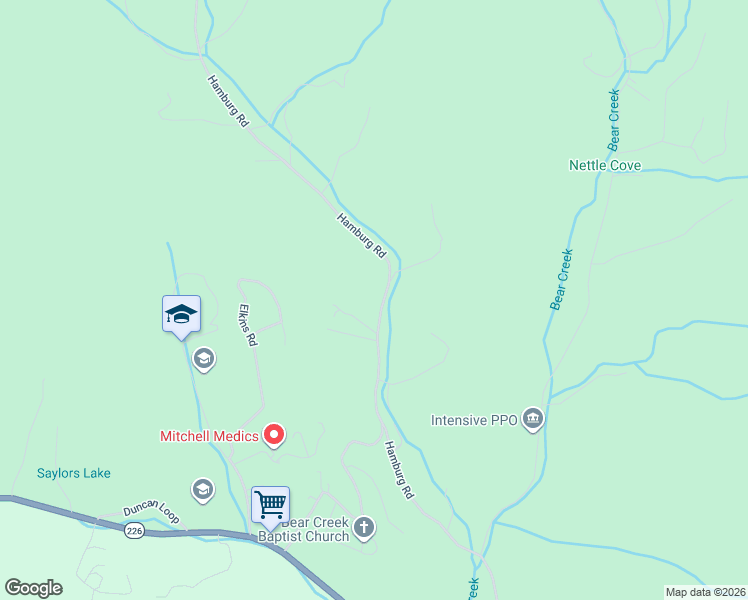 map of restaurants, bars, coffee shops, grocery stores, and more near 691 Hamburg Road in Bakersville