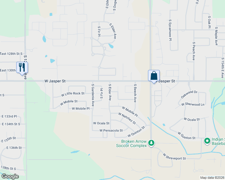 map of restaurants, bars, coffee shops, grocery stores, and more near 7912 South Dogwood Avenue in Broken Arrow