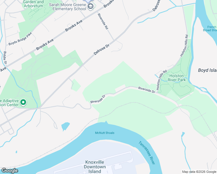 map of restaurants, bars, coffee shops, grocery stores, and more near 2821 Riverside Drive in Knoxville