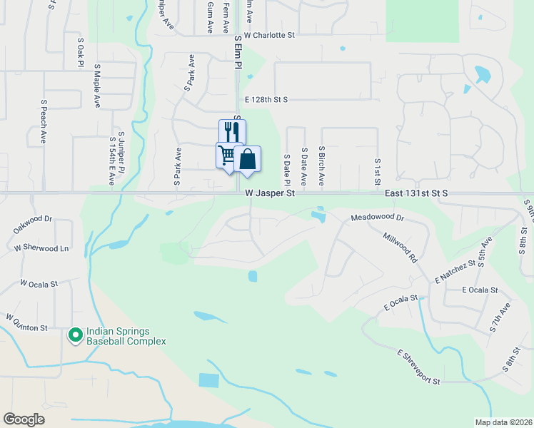 map of restaurants, bars, coffee shops, grocery stores, and more near 412 Fairway Court in Broken Arrow