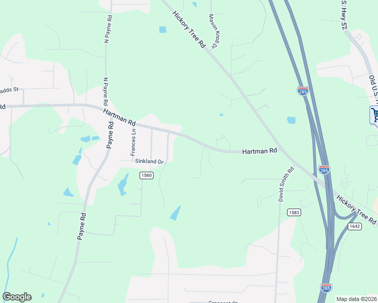 map of restaurants, bars, coffee shops, grocery stores, and more near 495 Hartman Road in Winston-Salem