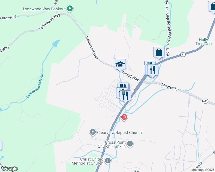 map of restaurants, bars, coffee shops, grocery stores, and more near 2341 Clare Park Drive in Franklin