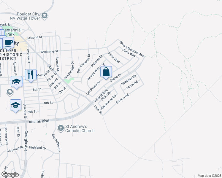map of restaurants, bars, coffee shops, grocery stores, and more near in Boulder City