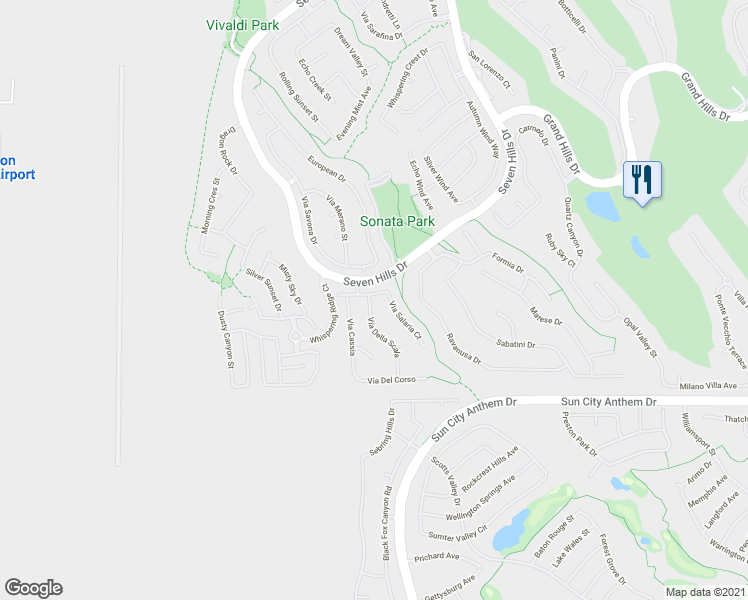 map of restaurants, bars, coffee shops, grocery stores, and more near 1500 Vía Della Scala in Henderson