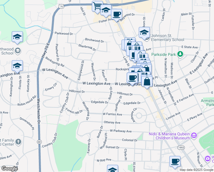 map of restaurants, bars, coffee shops, grocery stores, and more near 405 West Lexington Avenue in High Point