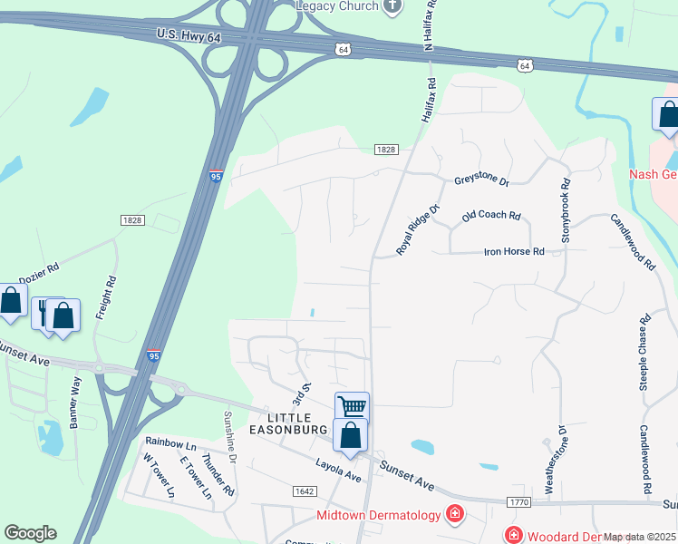 map of restaurants, bars, coffee shops, grocery stores, and more near Halifax Road in WESLEYAN COL