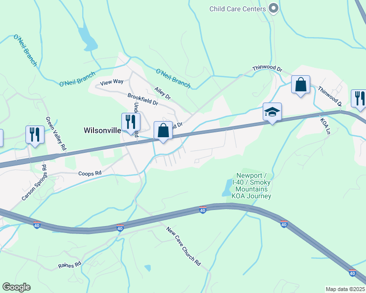 map of restaurants, bars, coffee shops, grocery stores, and more near Covered Bridge Way in Newport