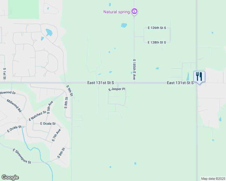 map of restaurants, bars, coffee shops, grocery stores, and more near 1411 East Jasper Place in Broken Arrow