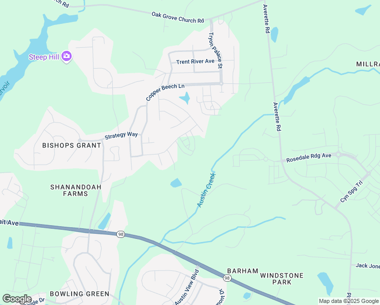 map of restaurants, bars, coffee shops, grocery stores, and more near 7137 Winding Way in Wake Forest