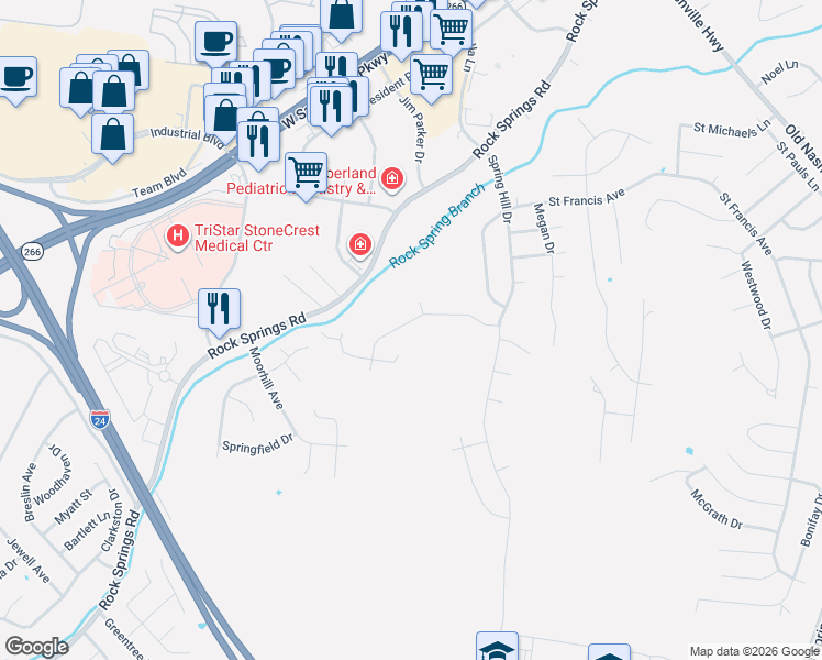 map of restaurants, bars, coffee shops, grocery stores, and more near 525 Johnstown Drive in Smyrna