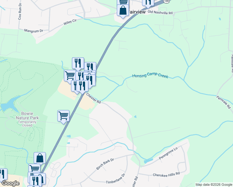 map of restaurants, bars, coffee shops, grocery stores, and more near 7117 Chester Road in Fairview