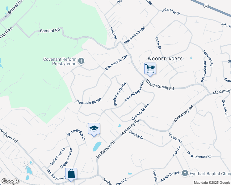 map of restaurants, bars, coffee shops, grocery stores, and more near 6417 Shaftsbury Drive Northwest in Knoxville