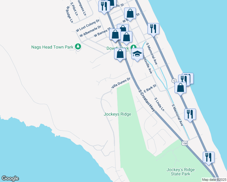 map of restaurants, bars, coffee shops, grocery stores, and more near 213 Outlook Ct in Kill Devil Hills