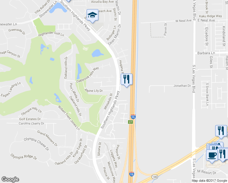 map of restaurants, bars, coffee shops, grocery stores, and more near 11950 Whitehills Street in Las Vegas