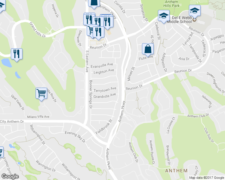map of restaurants, bars, coffee shops, grocery stores, and more near 2537 Terrytown Avenue in Henderson