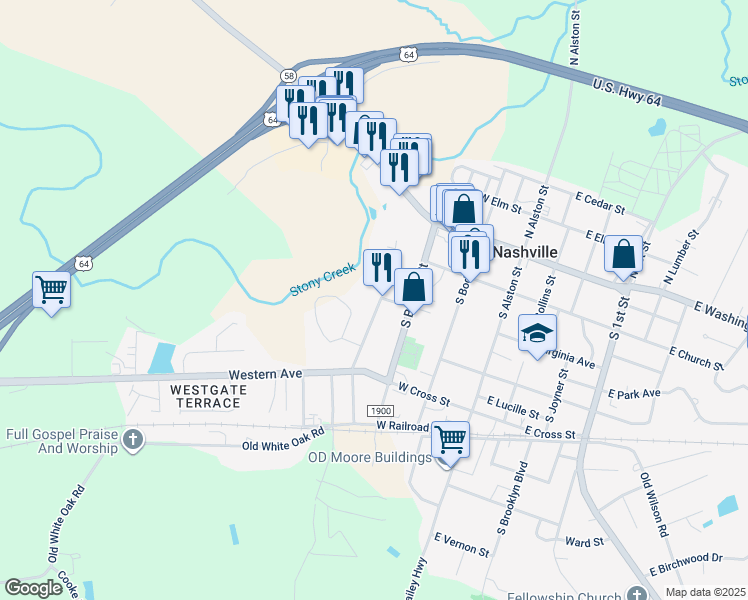 map of restaurants, bars, coffee shops, grocery stores, and more near 306 South Clark Street in Nashville