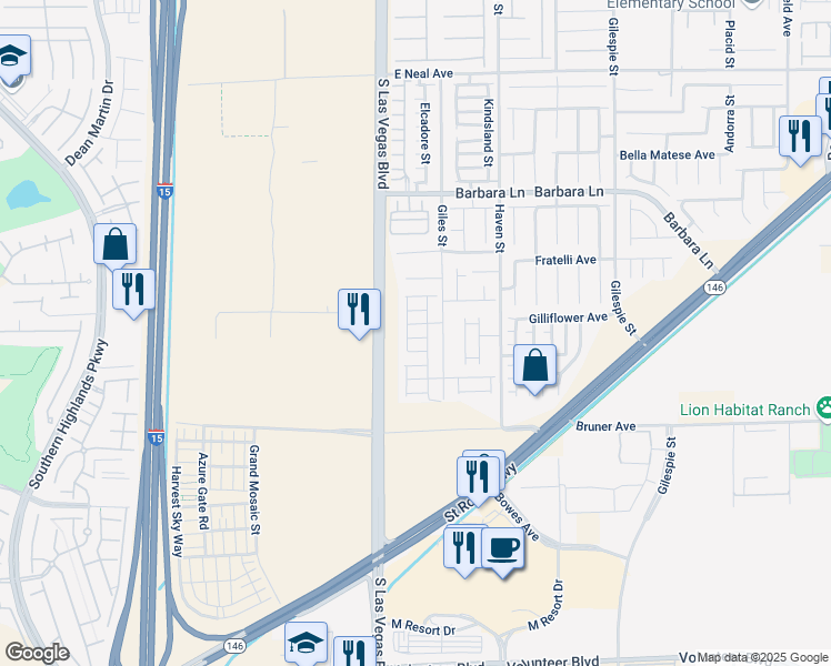map of restaurants, bars, coffee shops, grocery stores, and more near 28 Vernon Springs Avenue in Las Vegas