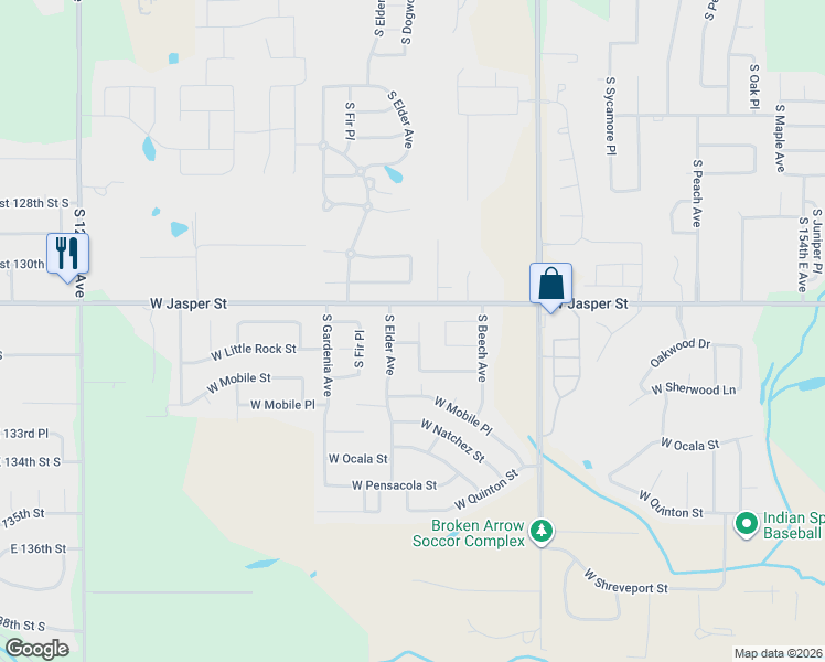 map of restaurants, bars, coffee shops, grocery stores, and more near 7912 South Dogwood Avenue in Broken Arrow