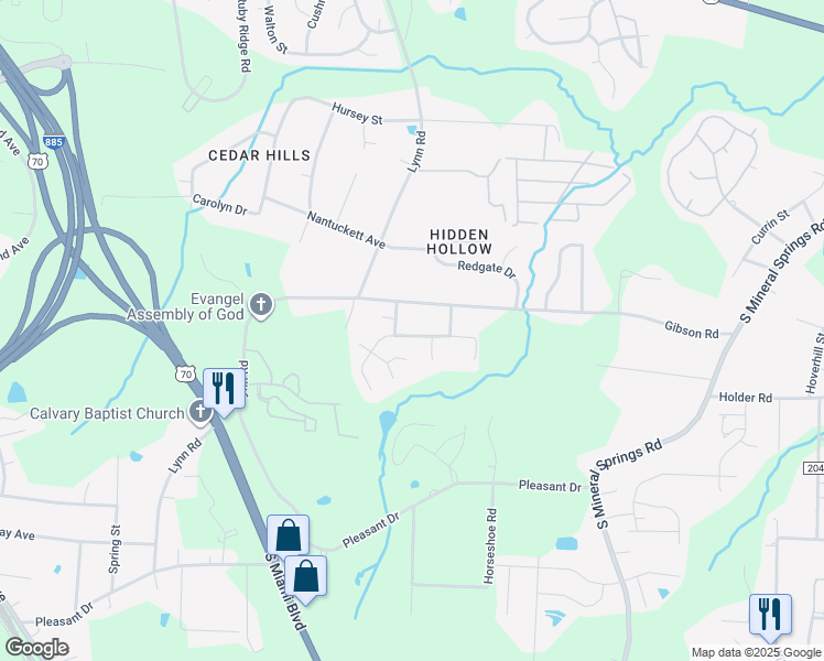 map of restaurants, bars, coffee shops, grocery stores, and more near 3109 Forrestal Drive in Durham
