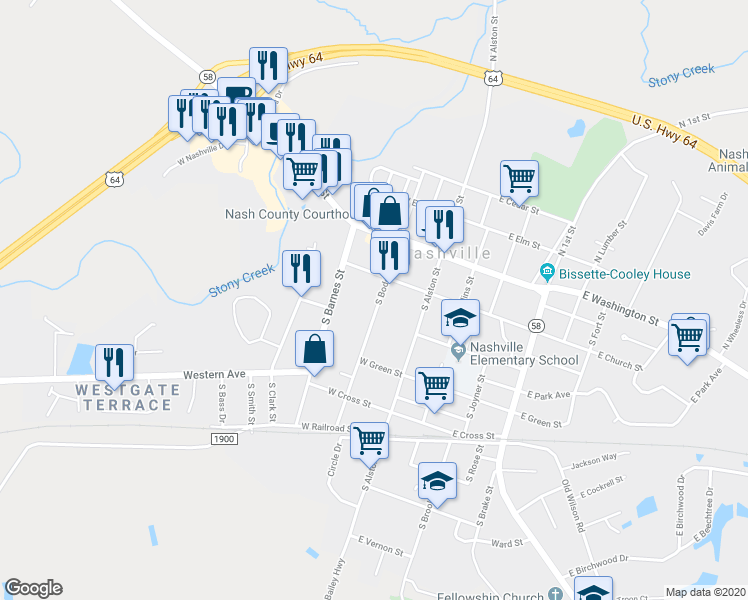 map of restaurants, bars, coffee shops, grocery stores, and more near 208 South Boddie Street in Nashville