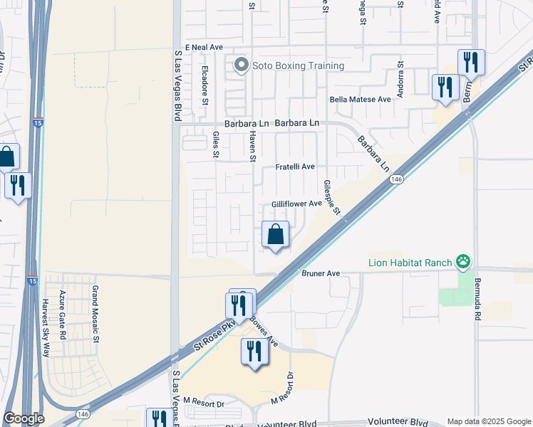 map of restaurants, bars, coffee shops, grocery stores, and more near 11934 South Wild Chamomile Street in Las Vegas