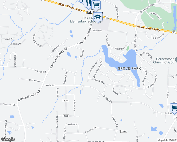 map of restaurants, bars, coffee shops, grocery stores, and more near 530 Crossview Lane in Durham
