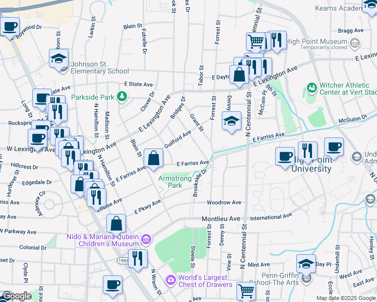 map of restaurants, bars, coffee shops, grocery stores, and more near 824 Howard Place in High Point