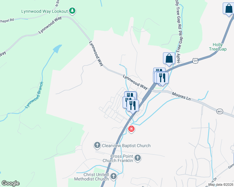 map of restaurants, bars, coffee shops, grocery stores, and more near 2341 Clare Park Dr in Franklin