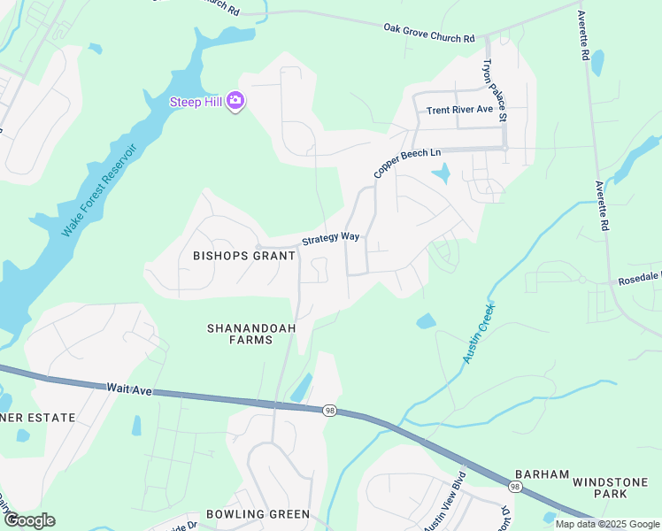 map of restaurants, bars, coffee shops, grocery stores, and more near 1805 Grandmaster Way in Wake Forest