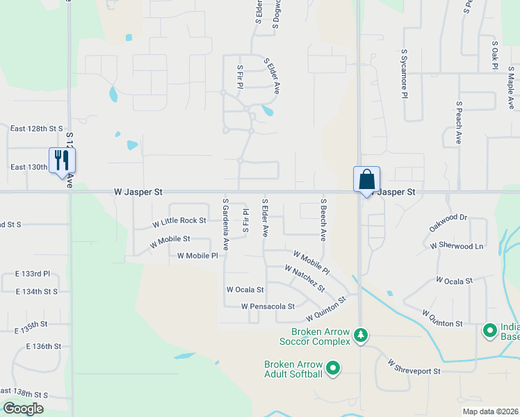 map of restaurants, bars, coffee shops, grocery stores, and more near 7912 South Elder Avenue in Broken Arrow