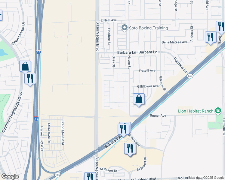 map of restaurants, bars, coffee shops, grocery stores, and more near 11921 Giles Street in Las Vegas