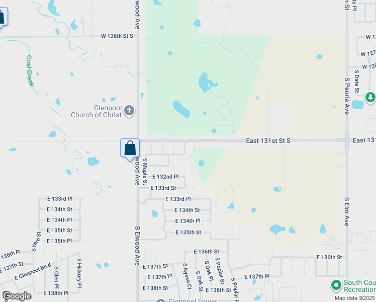 map of restaurants, bars, coffee shops, grocery stores, and more near 13137 South Oak Place in Glenpool