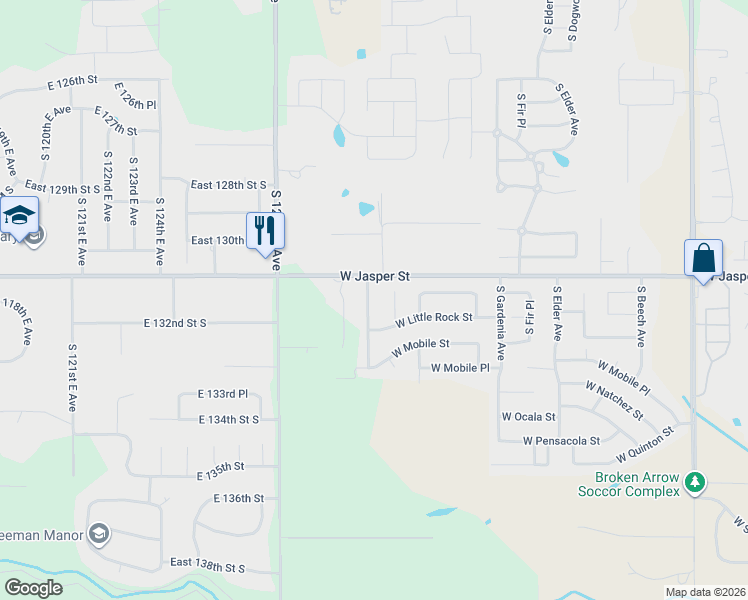 map of restaurants, bars, coffee shops, grocery stores, and more near 8309 South Kalanchoe Avenue in Broken Arrow