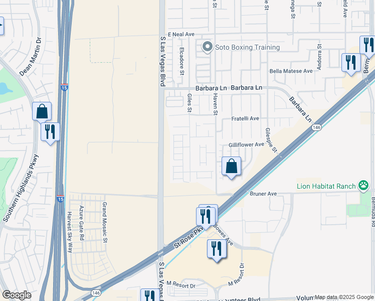 map of restaurants, bars, coffee shops, grocery stores, and more near 11921 Giles Street in Las Vegas