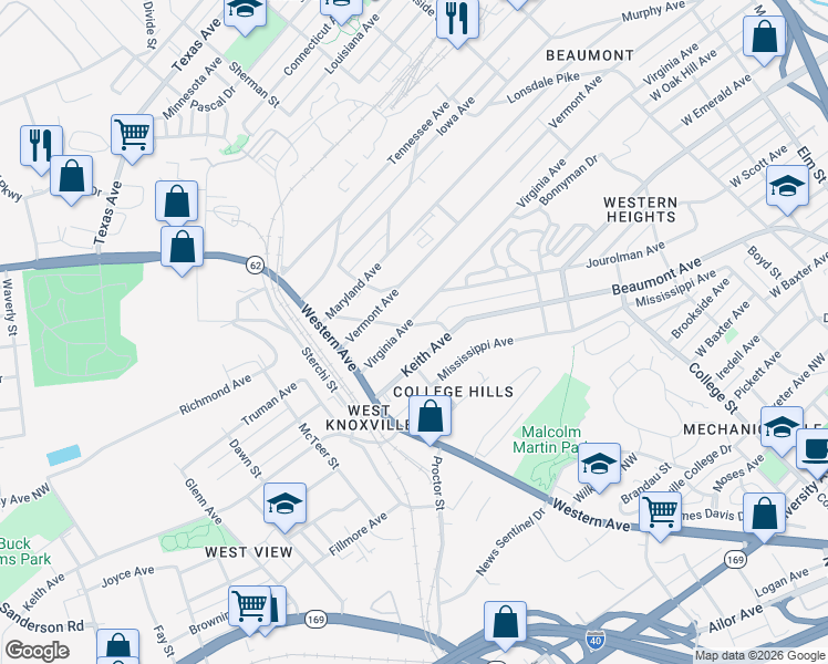 map of restaurants, bars, coffee shops, grocery stores, and more near 1980 Bowling Avenue in Knoxville