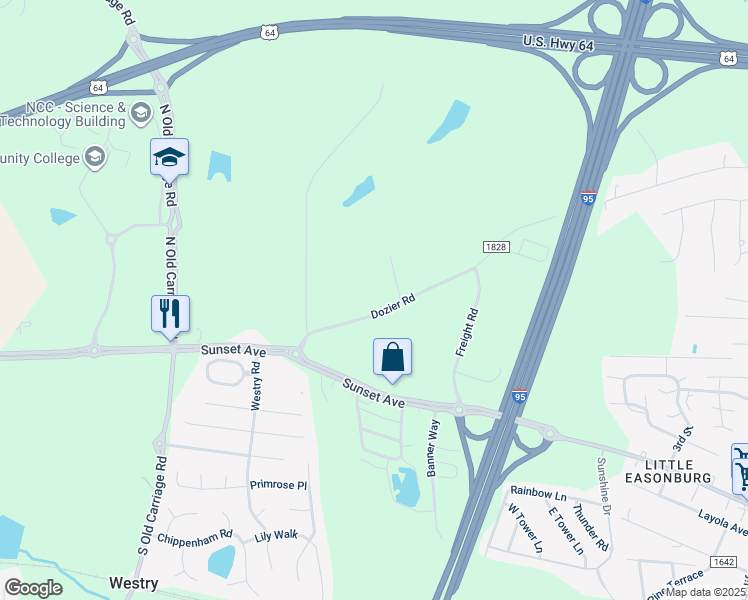 map of restaurants, bars, coffee shops, grocery stores, and more near 4528 Dozier Road in Rocky Mount