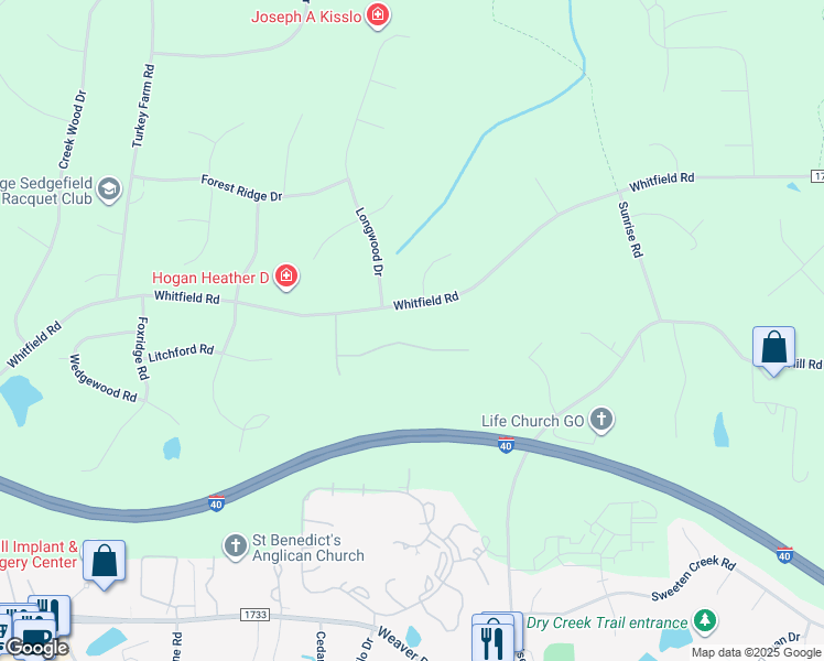 map of restaurants, bars, coffee shops, grocery stores, and more near 3500 Forest Oaks Drive in Chapel Hill