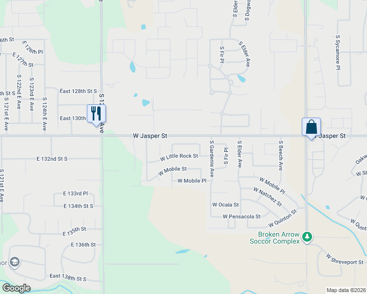map of restaurants, bars, coffee shops, grocery stores, and more near 2513 West Kingsport Street in Broken Arrow